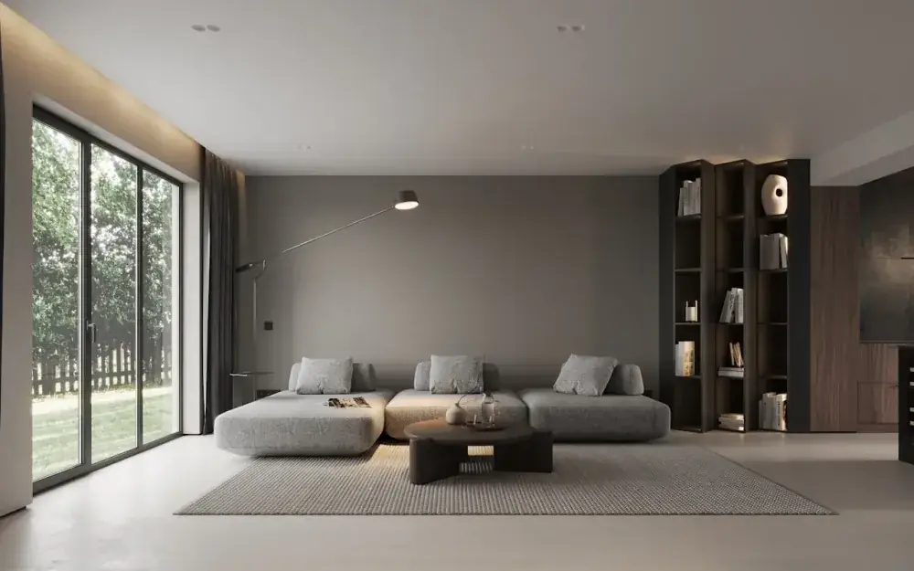 Fachadas de prédios residenciais com varandas vistas em contra-plongée